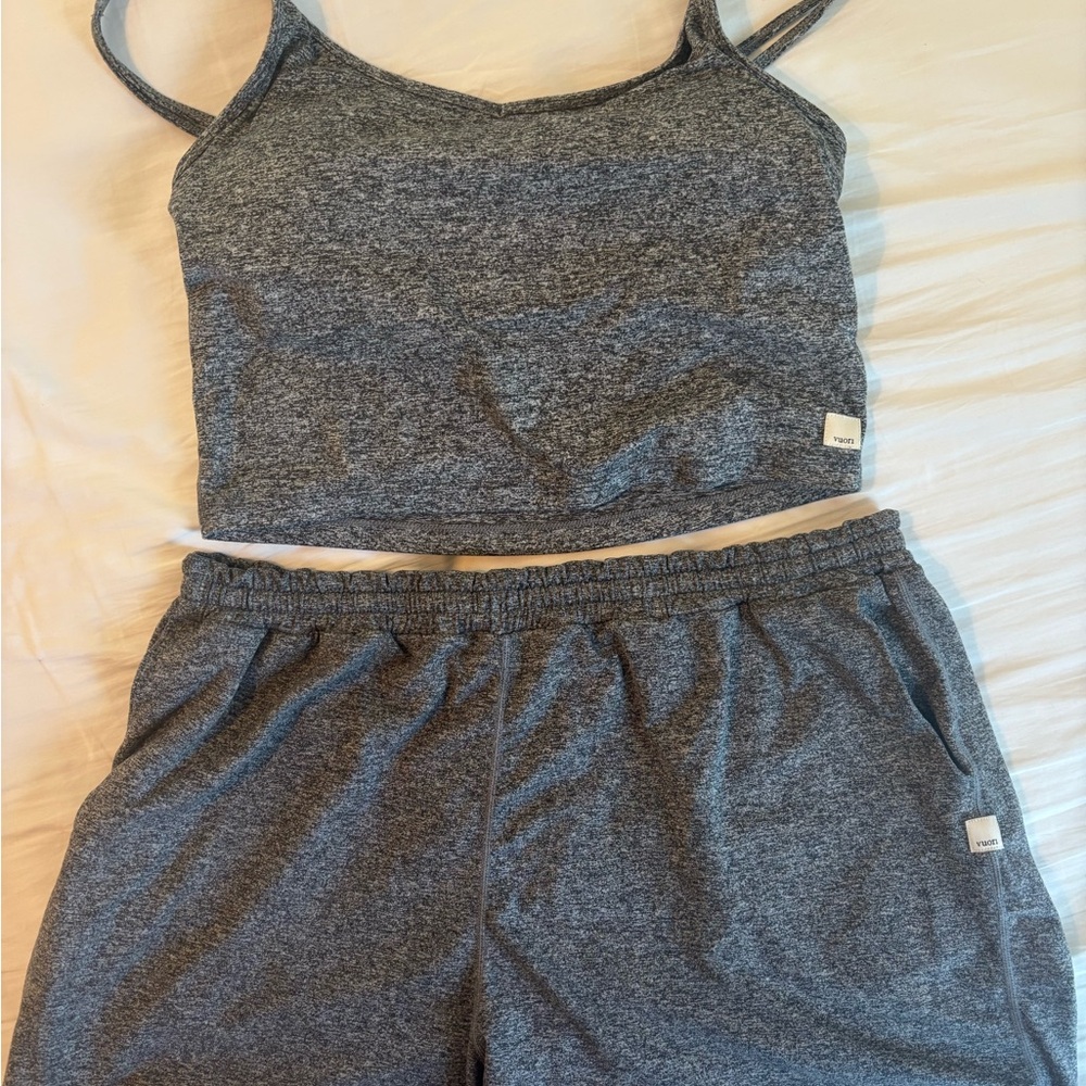 Vuori Heather Gray Crop Top and Shorts Set